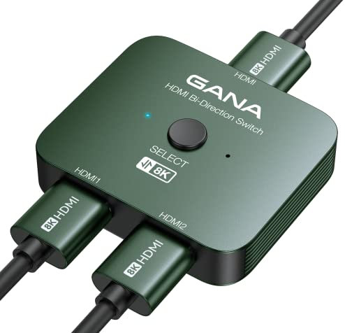 GANA 8K HDMI Splitter, HDMI 2.1 Switch Ultra HD 48Gbps Aluminium Bidirektional HDMI Switch 2 In 1 Out oder 1 In 2 Out HDMI Switcher, HDMI Verteiler Unterstützt für TV/PS5/Xbox, Grün