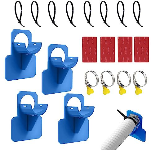 YEJAHY 4 Stück Pool Schlauchhalter - Zubehör mit Edelstahl Schlauchschelle - Knickschutz aus Kunststoff - Geeignet für Schläuche kleiner als 38 mm Durchmesser(Blau)