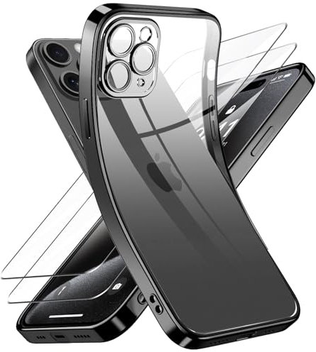 Qasyfanc Cover Protezione Fotocamera Compatibile con iPhone 15 Pro Cover per Ragazze, Custodia iPhone 15 Pro Silicone Sottile [Nessun Ingiallimento] e 2 Pezzi Vetro Temperato Pellicola, Nero