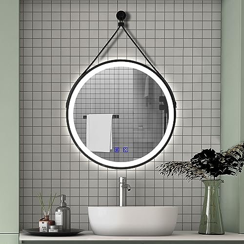Aica Sanitär Runder Spiegel Schwarz 70cm LED Badspiegel Kalt/Neutral/Warmweiß dimmbar Touch/Wandschalter Memory Beschlagfrei Spiegel Rund