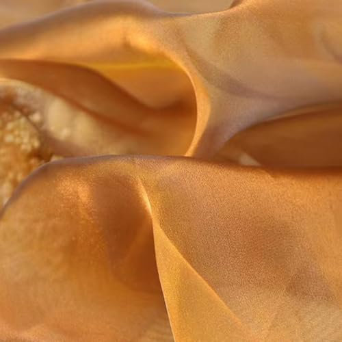 Whakano 2m Glänzend Organza Stoffe zum Nähen Meterware,Chiffon Stoff 140cm Breit,Weich und Fein Durchsichtig Stoff Tüll,für Nähen Basteln,Gardine Vorhänge,Kostüm Kleid Bekleidung,Dunkles Gold