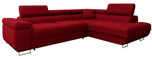 Mirjan24 Ecksofa Torezio Premium mit Bettkasten, Einstellbare Kopfstützen, Sofa mit Schlaffunktion, Eckcouch für Wohnzimmer, L-Form Couch mit Bettfunktion (Venus Velvet 2926, Seite: Rechts)