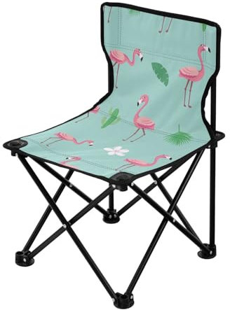 FRODOTGV Faltbarer Campingstuhl, Flamingo-Muster, trendig, flach, grün, rosa, Strandstuhl, Rucksackreisen, ultraleicht, mit Tragetasche, Eisangelstühle für Camping, Konzert