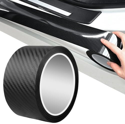 Auto Einstiegsleisten Kohlefaser Aufkleber, 7cm x10m Universal Auto Kantenschutz Einstiegsleisten Schutz Selbstklebend Autofolie Carbon Schutzfolie Lackschutzfolie für die Meisten Autos(Schwarz)