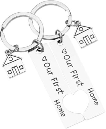 VOSSOT Haus Anhänger schlüsselanhänger 2 Stück Our First Home Schlüsselanhänger Einweihungsgeschenk Haus Neues Haus Dekoration Schmuck Schlüsselringe für Neue Hausbesitzerin Ehefrau Ehemann