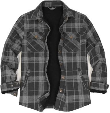 ZENTHACE Sherpa Fleece gefütterte Flanellhemdjacke für Herren Schwer dick warm Herbst Winter kariertes Shacket Mantel Outfit Nachtfall M
