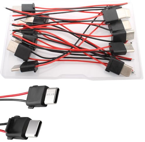VISSQH 12 Stück Typ-C-Buchse, 3A 2 Polige USB C Stecker Löten, 2-Draht Einbaubuchse, 24AWG Kabel, Stecker Für Panelmontage