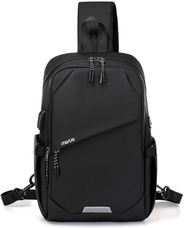 MOSISO Sling Backpack Travel Hiking Daypack, Large Crossbody Sling Bag with USB Charging Port for Men Women 3 Layer Pockets One Shoulder Chest Bag for Outdoor Sports Casual Commuting, Black