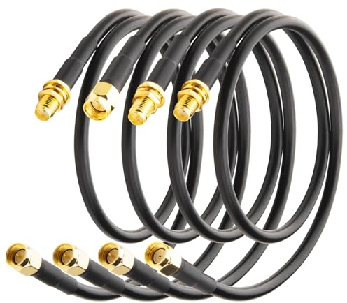 Boobrie Verbessert 4STÜCK SMA Kabel RP-SMA Kabel 50CM Low Loss 0-6GHz WiFi Koaxialkabel Verlängerungskabel WIFI Antennenkabel LMR200 Äquivalent, besser als RG58