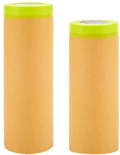 craspire 2 Rouleau de 2 Tailles de Ruban Adhésif de Peintre Papier de Masquage Pré Collé Imperméable Peinture Automobile Film Adhésif de Protection pour Vitres Voitures Plinthes Sols Meubles