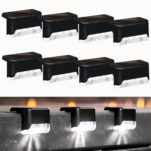 8 Pack Solar Deck Lights Outdoor, LED Solar Powered Decking Lights Waterproof Solar Step Light Outdoor for Deck, Stair, Step, Railing, Fence, Wall, Patio, Garden (Cool White)