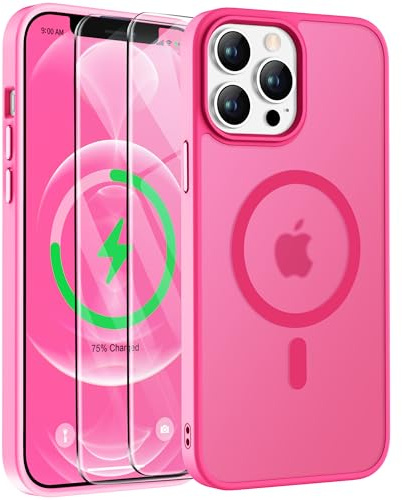 ORETECH für iPhone 12 Pro Max Hülle mit 2 Schutzfolie, Matt Heißes Rosa | Kameraschutz,Kompatibel mit Mag Safe,Stoßfest Kratzfest Transluzente Rückseite Handyhülle für iPhone 12 Pro Max