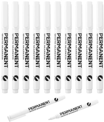 AUAUY 10pz Pennarello Acrilico Bianco, Penna Acrilica ad Asciugatura Rapida, 1-2mm Impermeabile Pennarelli Indelebili, per Pietra, Legno, Vetro, Ceramica, Plastica, Stoffa, DIY