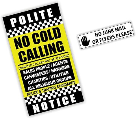 Pack of 2 Mixed Size of No Junk Mail or Cold Callers Sticker for Letterbox No Cold Callers Sticker for Front Door Waterproof for Highly Indoor Outdoor