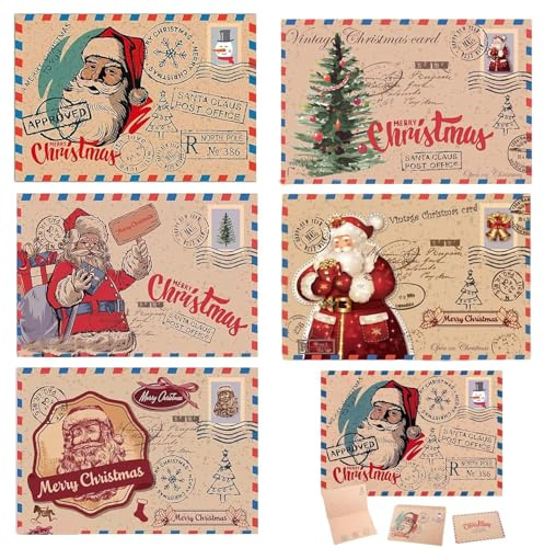 TENGWA 15 Stücke Mit Umschlag Weihnachtskarten Neujahrskarten Neujahrsgeschenke Wunschzettel Retro-Nostalgie-Stil (Größe 10 * 15cm Nach Dem Falten) für Herzliche Weihnachtsgrüße und Dankbarkei