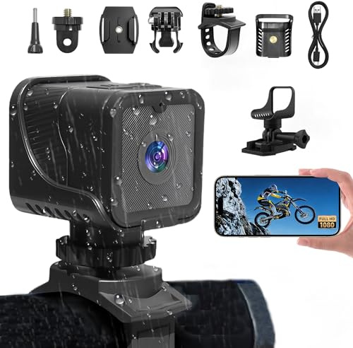 NinjaCam Helmkamera Fahrrad, WiFi 1080P HD&120° Weitwinkel Dashcam Fahrrad, Fahrrad Kamera für Outdoor, Wasserdicht Action Cam für den Alltag, Fahrrad Dashcam mit Halterungen, Mini Action Cam