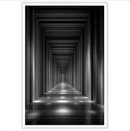 DLERFLOVR U-Förmiger Korridor Wandkunst Poster, 60x90cm Bild auf Leinwand Optische Täuschung Wandbild Badezimmer Kunstdruck Wanddeko für Wohnzimmer Schlafzimmer, Ungerahmt Dunkelgrau