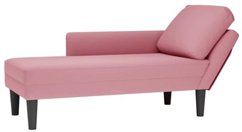 Teenpull Fauteuil Long Rose Velours avec Accoudoir Droit, Coussin Lombaire, Rembourrage Mousse, pour Salon, Chambre, Bureau, Capacité 110 kg