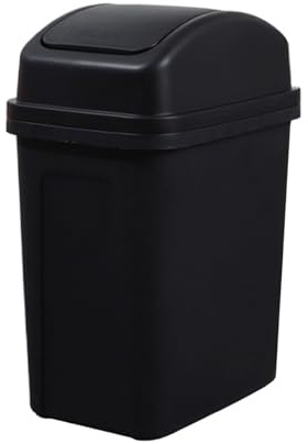 2026 Cubo de basura de cocina de plástico grande con tapa basculante, práctico recipiente plegable para el hogar salón (negro, 39 x 29 x 19 cm)