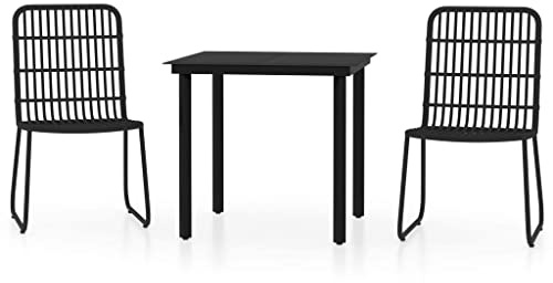 Mhdvray Set di mobili da giardino da 80 x 80 cm, tavolo in vetro e 2 sedie in rattan sintetico, design moderno, robusto, per balconi, terrazze e piccoli gruppi di sedie da esterni