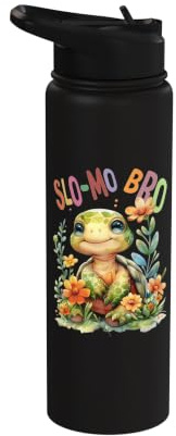 Turtle with Flowers Cute Turtles Shielded Slo-mo bro boy Stainless Steel Insulated Water Bottle