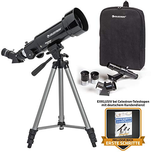 Celestron TravelScope 70 Teleskop 70/400 Reiseteleskop mit praktischem Rucksack und leichtem Aluminium-Stativ mit viel Zubehör – Fernrohr für Natur- und Himmelsbeobachtungen
