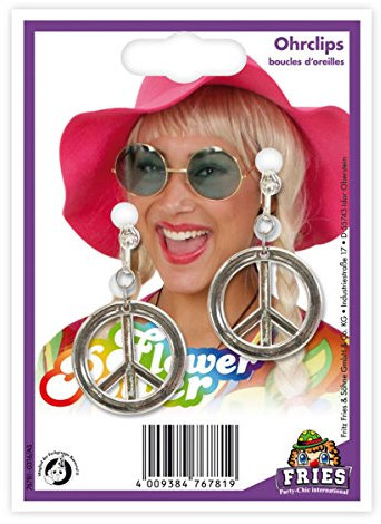Fries Hippie-Ohrringe, Peace-Zeichen in Silber mit Clip