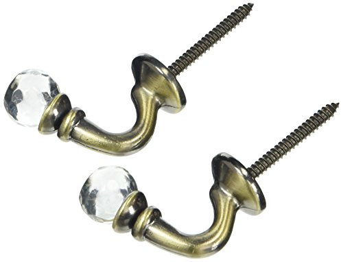 Speedy Accessories Crystal Palma Curtain Tie Back Hooks, Metal,Wood, Antique Brass, 4.5 x 2.5 x 10.5 cm