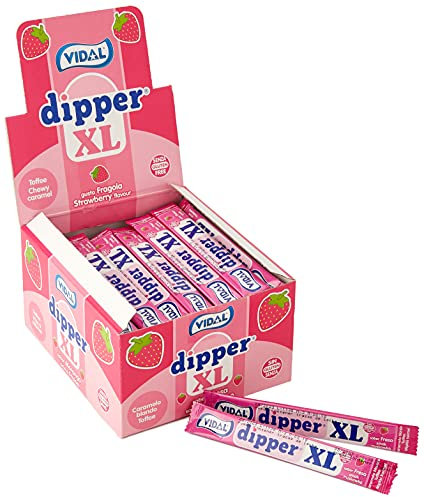 Vidal Golosinas Dipper XL. Caramelo Blando Masticable sabor Fresa. Color rosa. Estuche 100 unidades.