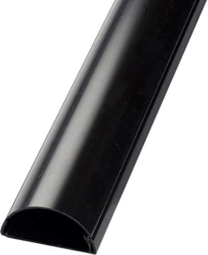 1m (100cm) | 50mm x 25mm Black Trunking | Half Round Cable Conduit Cover | HDMI AV TV Ethernet & SCART Wire Ducting | Wall Tidy Management | Self-Adhesive Backing *Easy Install* | Neat Skirting