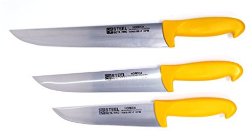 FranquiHOgar JUEGO DE 3 CUCHILLOS CARNICEROS DE 20, 25 y 30CM DE HOJA EN BLISTER - STEEL βPRO