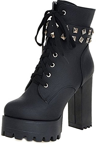 Onewus Damen Stiefeletten mit Absatz Nieten Plateau Ankle Boots (Schwarz, 44 EU)