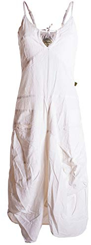 Vishes - Alternative Bekleidung - Lagenlook Ballonkleid mit verstellbaren Trägern weiß 32-34