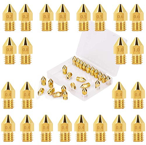 LUTER 24PCS 3D Drucker Düse MK8 Extruder Nozzle 0.2 mm, 0.3 mm, 0.4 mm, 0.5 mm, 0.6 mm, 0.8 mm, 1 mm mit Aufbewahrungsbox für Makerbot Creality CR-10 Ender 3 5