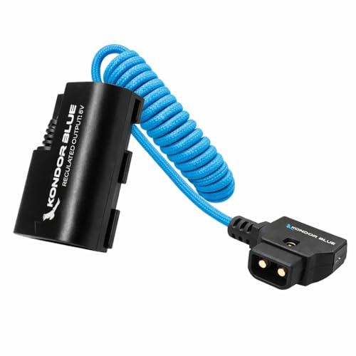KONDOR BLUE Cable D-Tap compatible con batería ficticia Canon LPE6 NH | Cable en espiral de 16 a 36 pulgadas con conector D-Tap inteligente, protección de polaridad inversa | Azul
