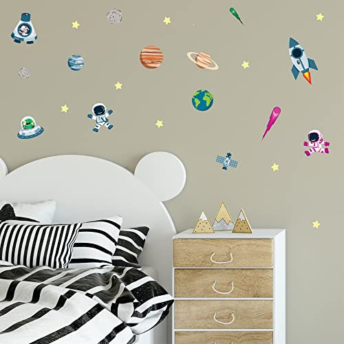Klebekerlchen® | Wandtattoo Kinderzimmer Junge & Mädchen, Wandsticker selbstklebend, wiederverwendbare & rückstandsfreie Kinderzimmer Deko – Wandtattoo Weltraum Sticker (Set mit 21 Motiven)