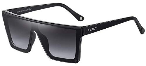 H HELMUT JUST Occhiali da Sole da Uomo Donna Quadrati Grandi Arco Dritto Oversize Montatura leggera in TR90 e Braccio in Acetato Nero