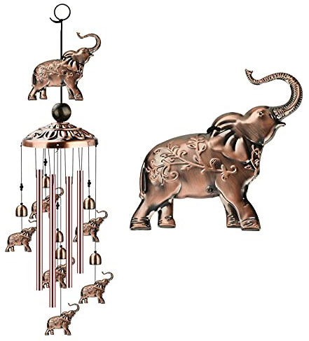 Elefant Windspiele Outdoor, zootop Kupfer Windspiele Dekoration mit 1 Glücksperle 4 Aluminiumröhren 6 Glocken, Windspiele für Garten Geburtstagsgeschenk Hausgarten Terrasse Hängende Dekoration