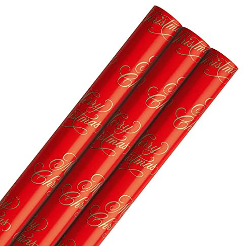 Hallmark Lot de 3 rouleaux de papier cadeau de Noël Rouge vif 9 m