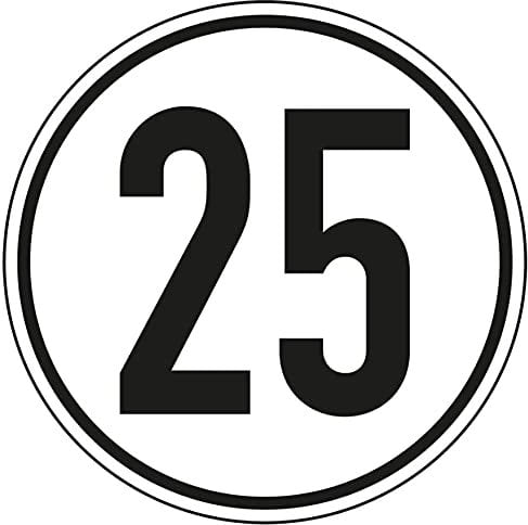 Hinterglasaufkleber Geschwindigkeits-Schild 25 km/h für Fensterscheiben StVO Schild Folie selbstklebend | Ø10cm