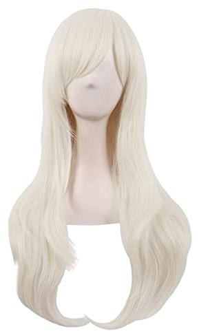 MapofBeauty 28 Inch Side Bangs Long Curly Hair Cosplay Wig,Platinum Blonde
