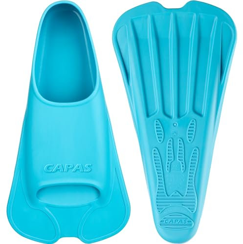 CAPAS Swim Training Fins Comfortable Silicone Swimming Floating Flippers with Mesh Bag for Kids Adult Men Women Short Blade Build Leg Strength (Bondi Blue, XS (Adults UK Size 2.5-4))