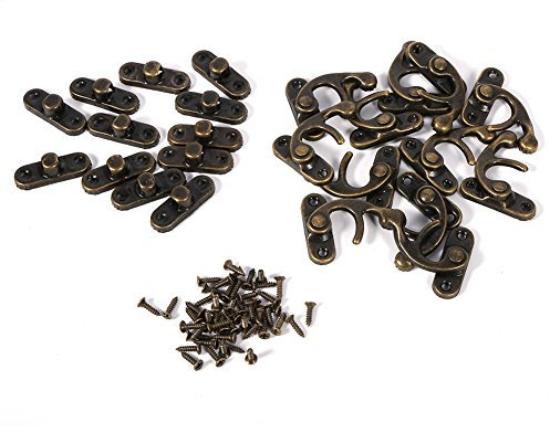 Scharniere Antik, Schmuckkästchen Verriegelung, 12 Stück Verriegelungshaken, Verschluss Haken, Kleine Riegelverschlüsse mit Schrauben für Werkzeugkasten Schranktür, Bronze Rechts