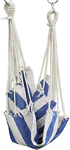 ADITAM Hängemattenstuhl, Schaukelsitz, Doppelhängematte, weiße und Blaue Streifen, Outdoor-Schaukel, Hängesessel, Dickes Segeltuch, tragbar, Outdoor-Schaukel, Lazy Indoor und Outdoor Cradle Chair,