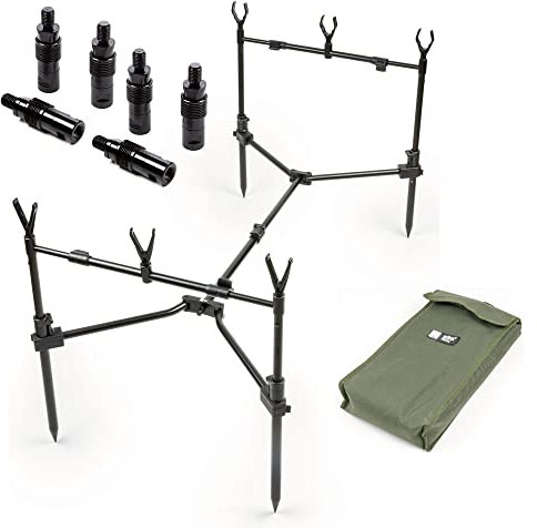 Zite Fishing Rutenhalter-Set/Compact Rod Pod 90-120cm Rutenständer/Angelruten-Halter inkl. Tasche, Rutenauflagen & 6 Schnellverschluss Quick-Release Adapter