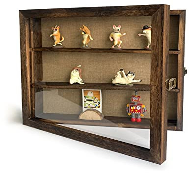 WANLIAN Große Schattenbox mit Regalen, 40,6 x 35,6 cm, Holzschatulle, Vitrine mit Acryl-Fenster, 2 herausnehmbare Regale und Leinenrückseite, zum Ausstellen der Foto-Souvenir-Kollektion (karbonisiert)