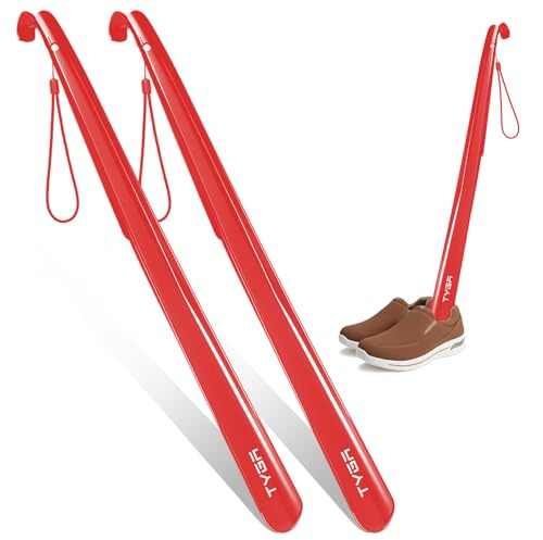 TYGA Shoe Horn, Extra Long Handled, 58cm, Red, Pack of 2 | Extra-long 58cm shoe horns with an elongated design for comfortable use by men and women, helping reduce the need to bend.