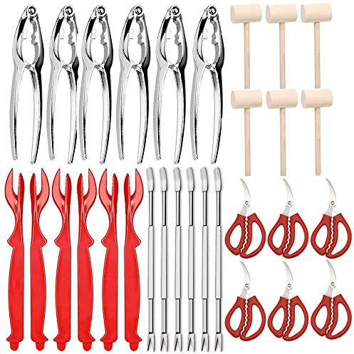 30-teiliges Meeresfrüchte-Werkzeug, inklusive Krabben-Knallbonbons, Meeresfrüchte-Schere, Hummerschale, Krabben-Hammer, Schalentiergabeln, Nussknacker-Set