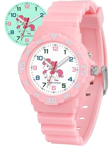 TENOCK Orologio Analogico Per Bambini Per Ragazzi E Ragazze Orologio Per Bambini Con Luce Notturna 30 M Impermeabile Per 4-12 Anni Per Insegnamento Del Tempo O Regali Per Bambini (Rosa)