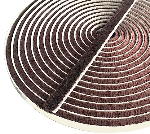 Draft Excluder for Doors 10 Meters(L) x 9 mm(W) x 5mm(T), Self-Adhesive Windows Frame Draught Excluder, Patio Door Draft Excluder, Sliding Door Brush Strips, Blocks Draft, Noise (Brown)
